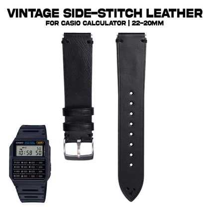 Vintage Side Stitch Leather strap for Casio Calculator | 22-20mm