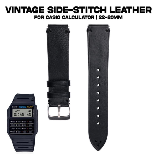 Vintage Side Stitch Leather strap for Casio Calculator | 22-20mm