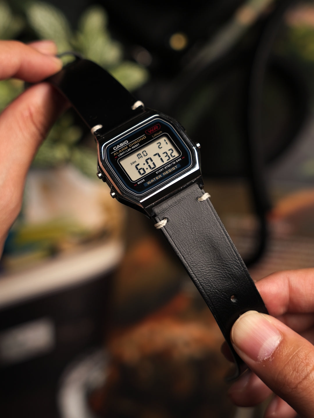 Vintage Side Stitch Leather strap for Casio F-91W, A158 | 20-18mm