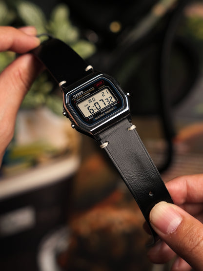 Vintage Side Stitch Leather strap for Casio F-91W, A158 | 20-18mm