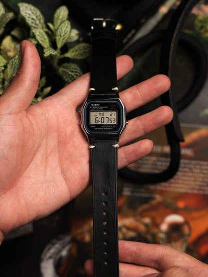 Vintage Side Stitch Leather strap for Casio F-91W, A158 | 20-18mm