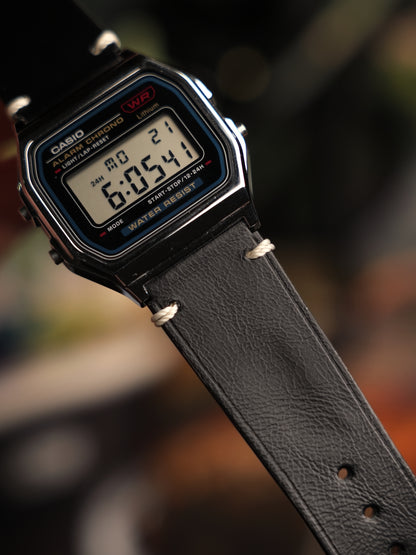 Vintage Side Stitch Leather strap for Casio F-91W, A158 | 20-18mm