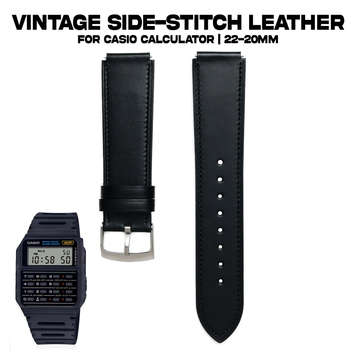 Vintage Leather strap for Casio Calculator | 22-20mm