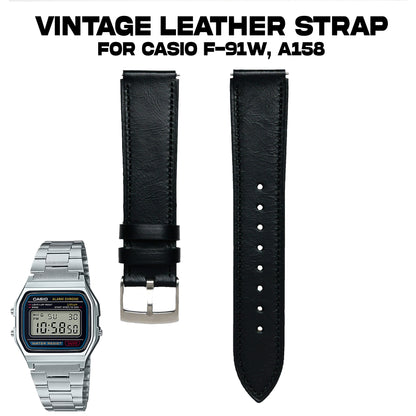 Vintage Leather strap for Casio F-91W, A158 | 20-18mm