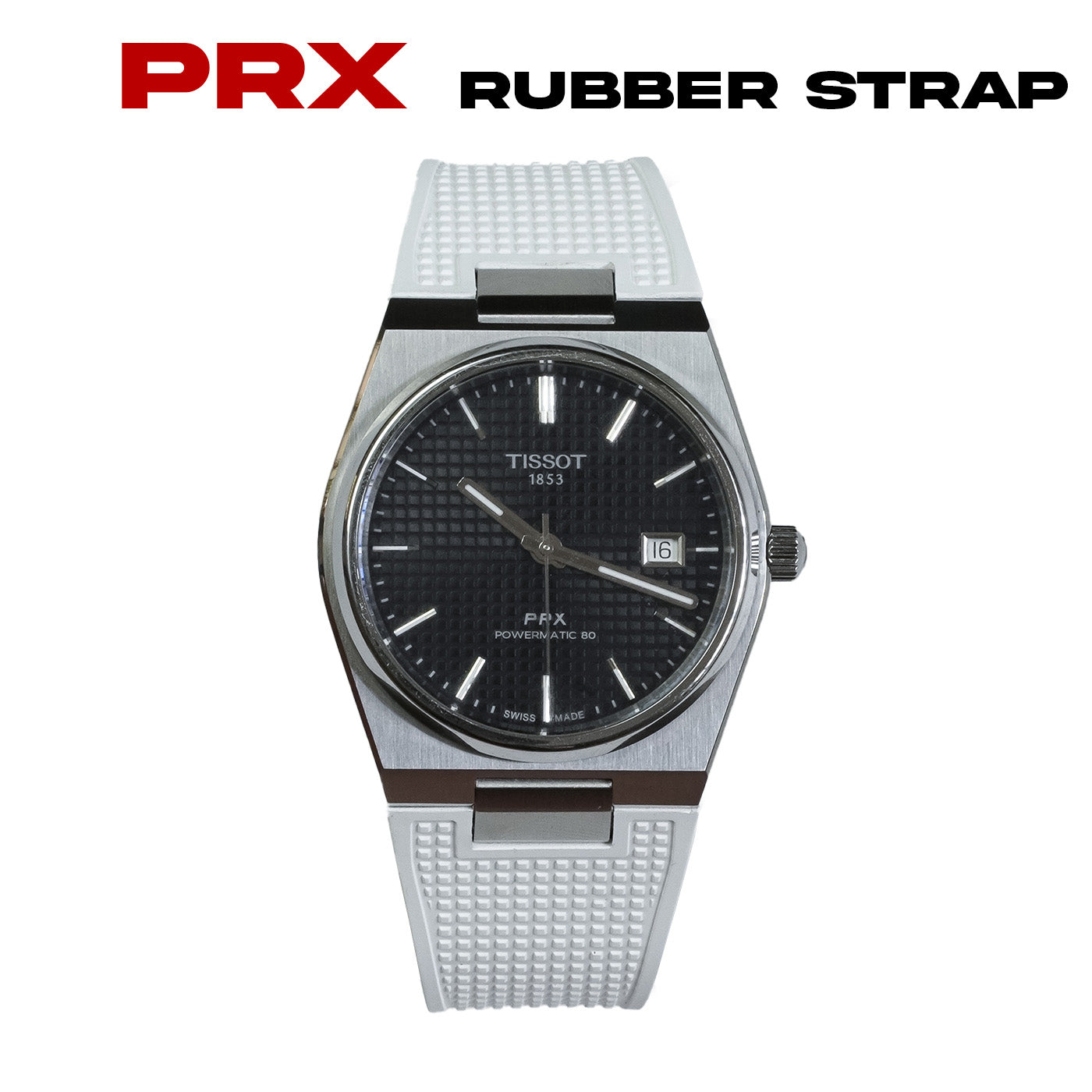 PRX Tissot Black FKM Rubber Strap with Metal Adapter 40mm
