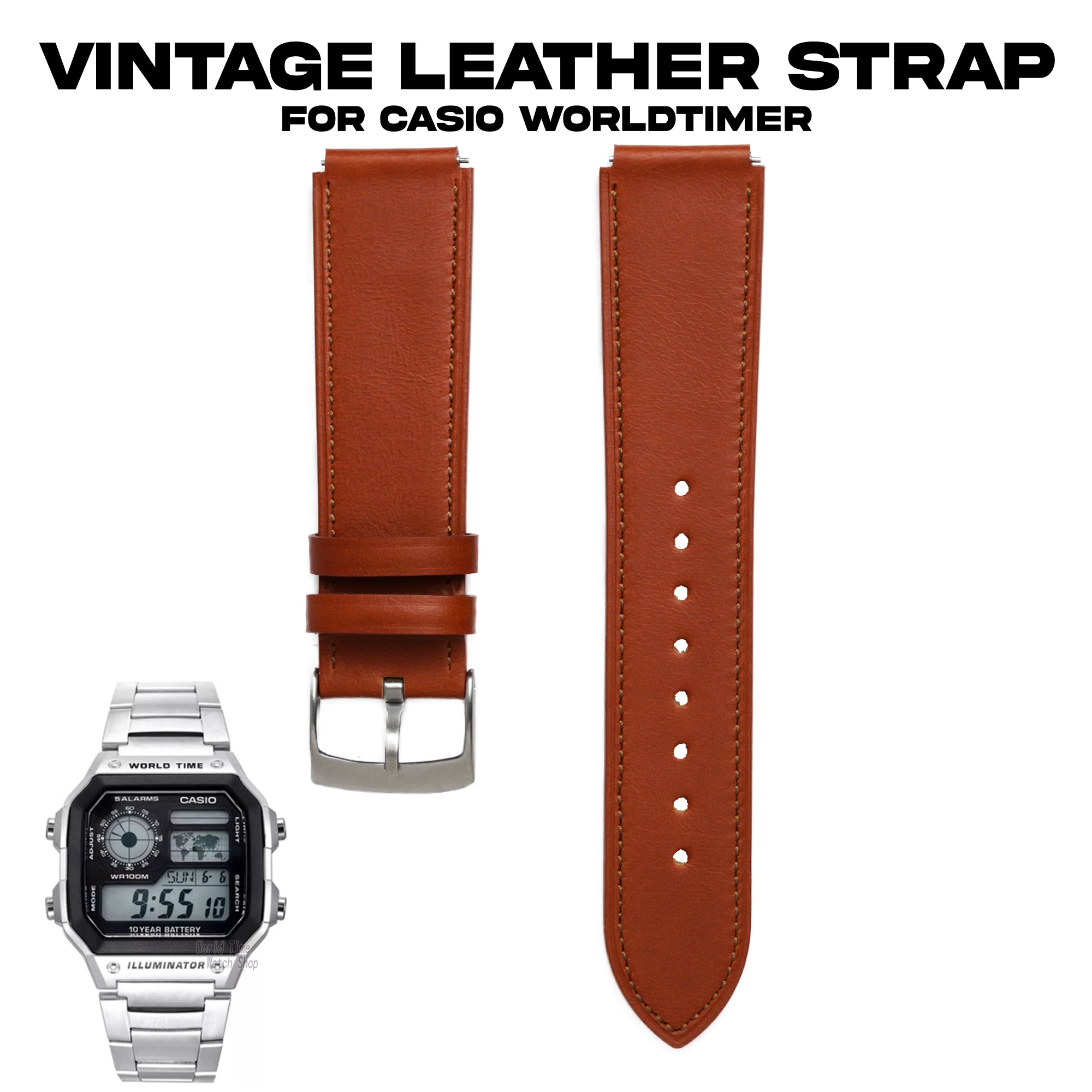 Vintage Leather strap for Casio Worldtimer 22-18mm – luffwatchstrap Vintage Leather strap for Casio Worldtimer 22-18mm – luffwatchstrap