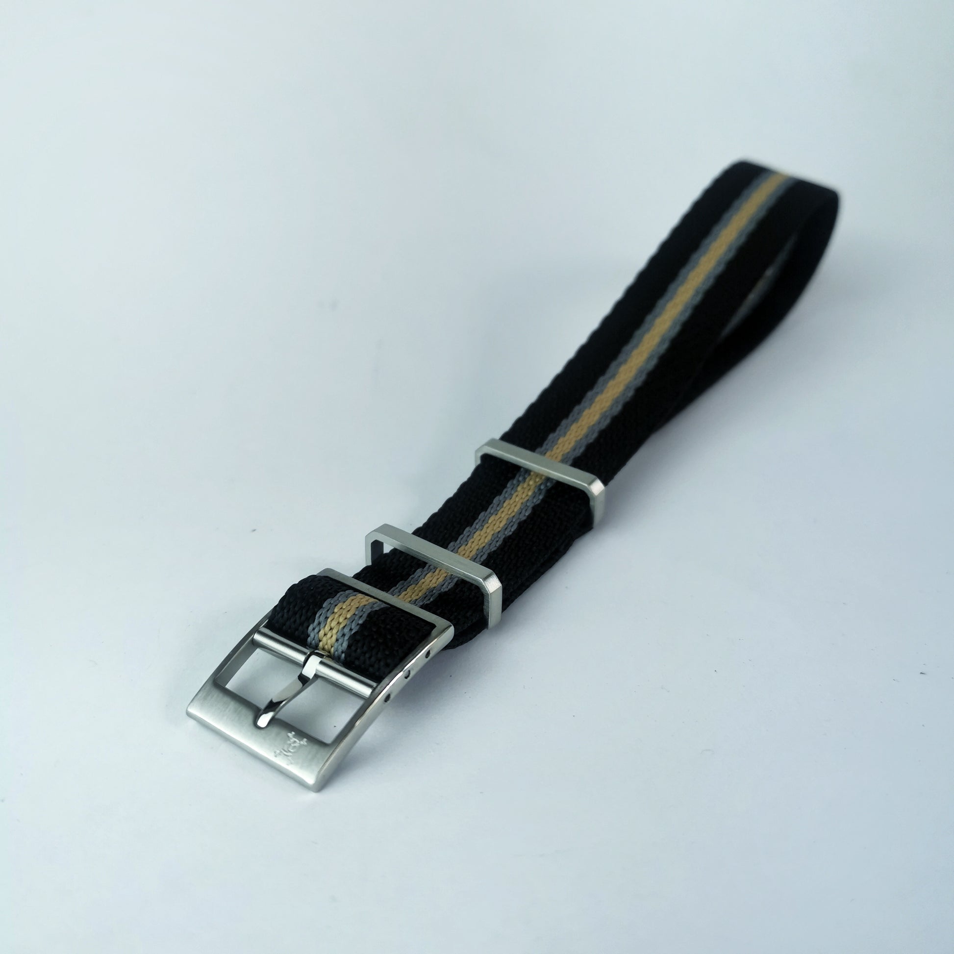 Vintage Black with Blue & Khaki Stripe - Woven strap (6565358501975)